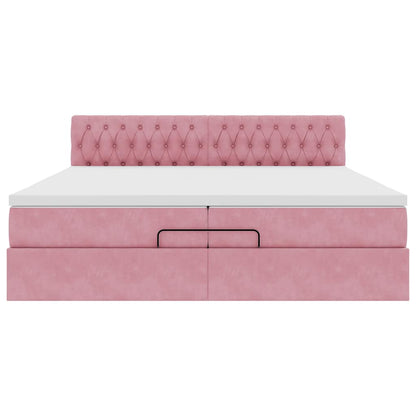 Struttura Letto Pouf con Materasso Rosa 200x200 cm Velluto | homemem39