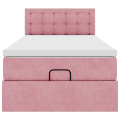 Struttura Letto Pouf con Materasso Rosa 80x200 cm Velluto