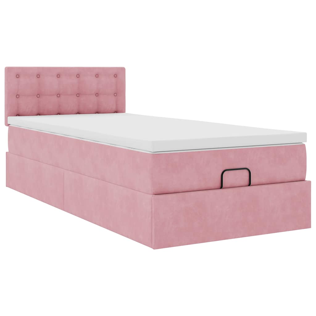 Struttura Letto Pouf con Materasso Rosa 90x190 cm in Velluto