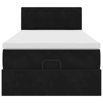 Struttura Letto Pouf con Materasso Nero 90x200 cm in Velluto
