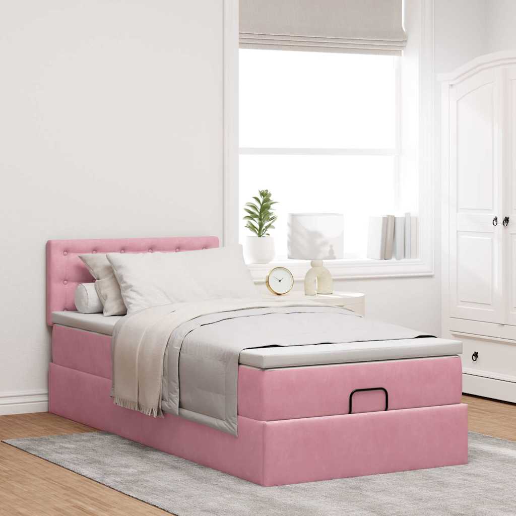Struttura Letto Pouf con Materasso Rosa 90x200 cm in Velluto - homemem39