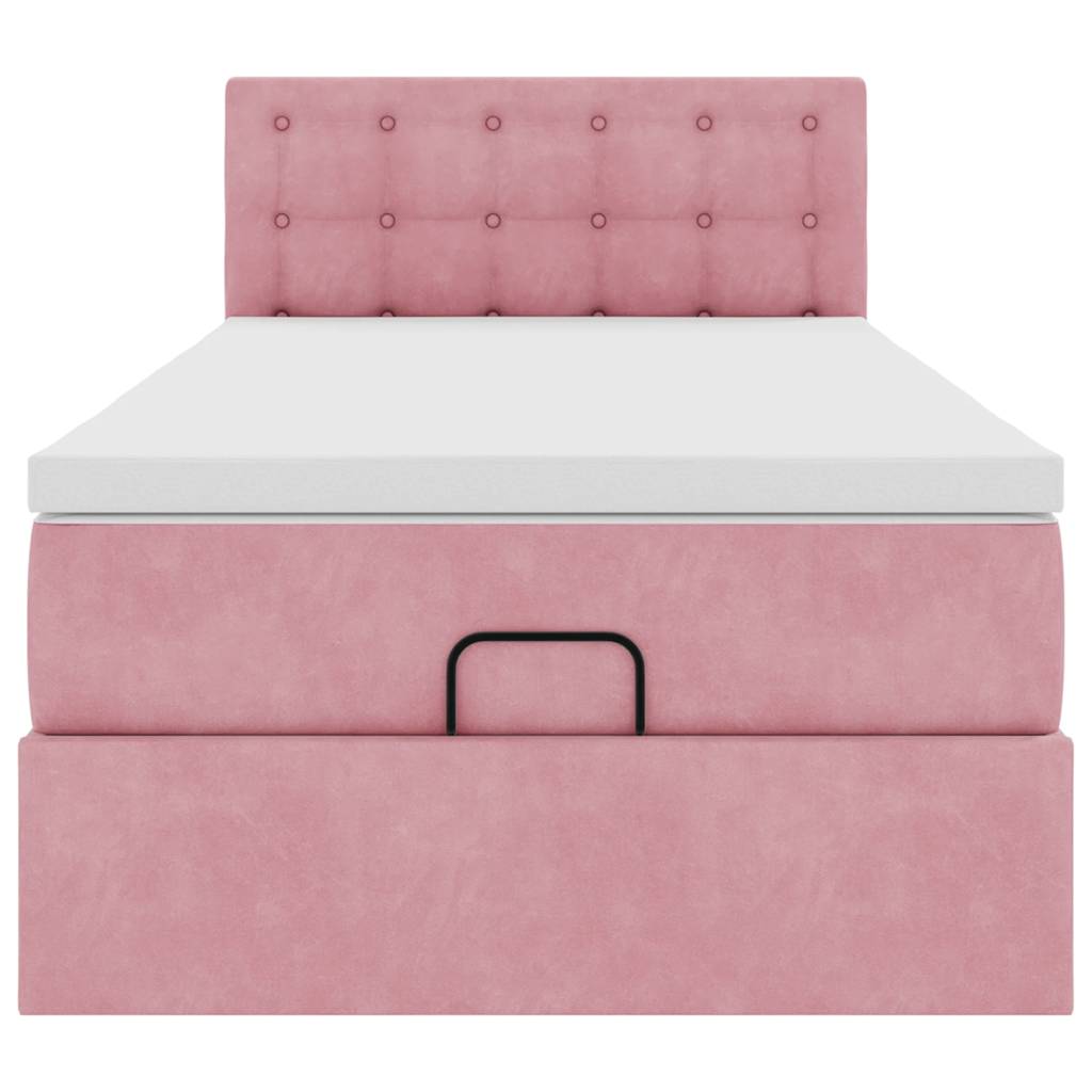Struttura Letto Pouf con Materasso Rosa 90x200 cm in Velluto - homemem39