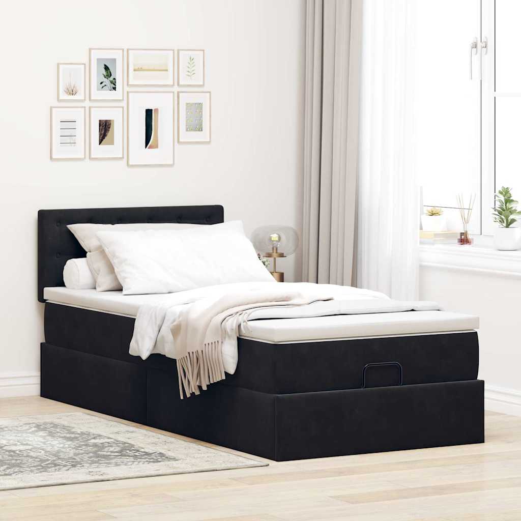 Struttura Letto Pouf con Materasso Nero 100x200 cm Velluto - homemem39