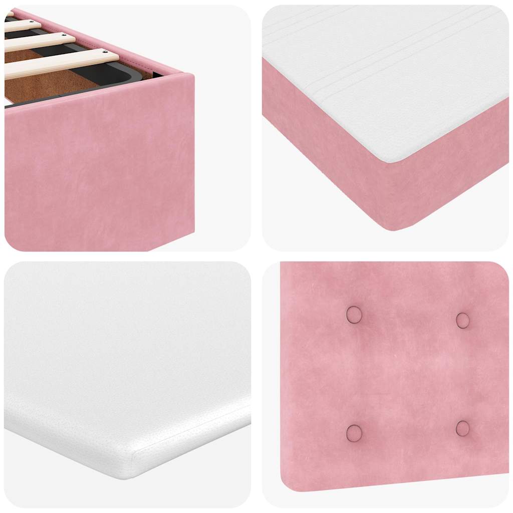 Struttura Letto Pouf con Materasso Rosa 100x200 cm Velluto