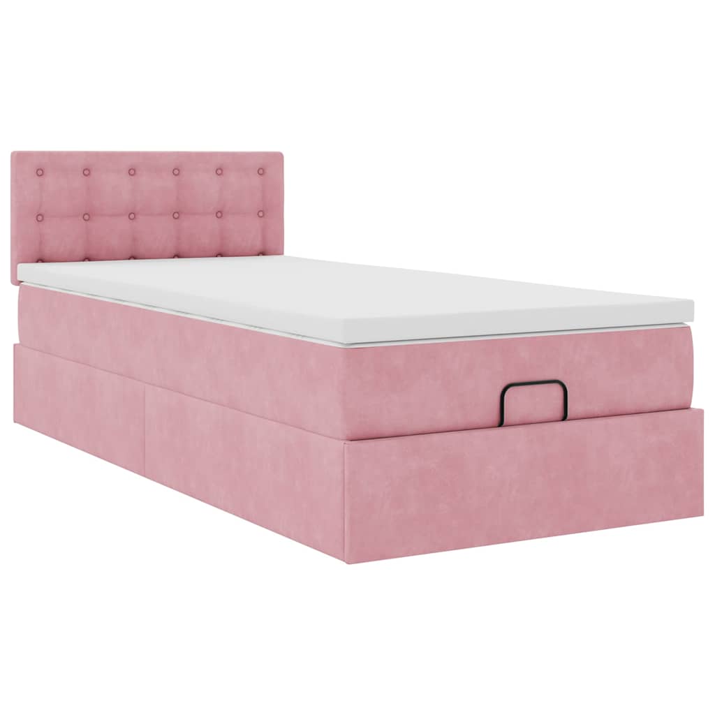 Struttura Letto Pouf con Materasso Rosa 100x200 cm Velluto