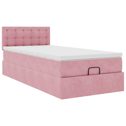 Struttura Letto Pouf con Materasso Rosa 100x200 cm Velluto