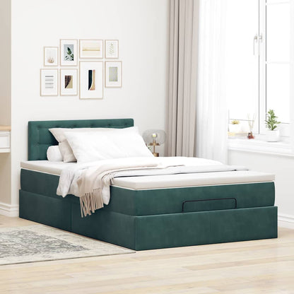 Pouf Letto con Materasso Verde Scuro 120x190 cm Velluto