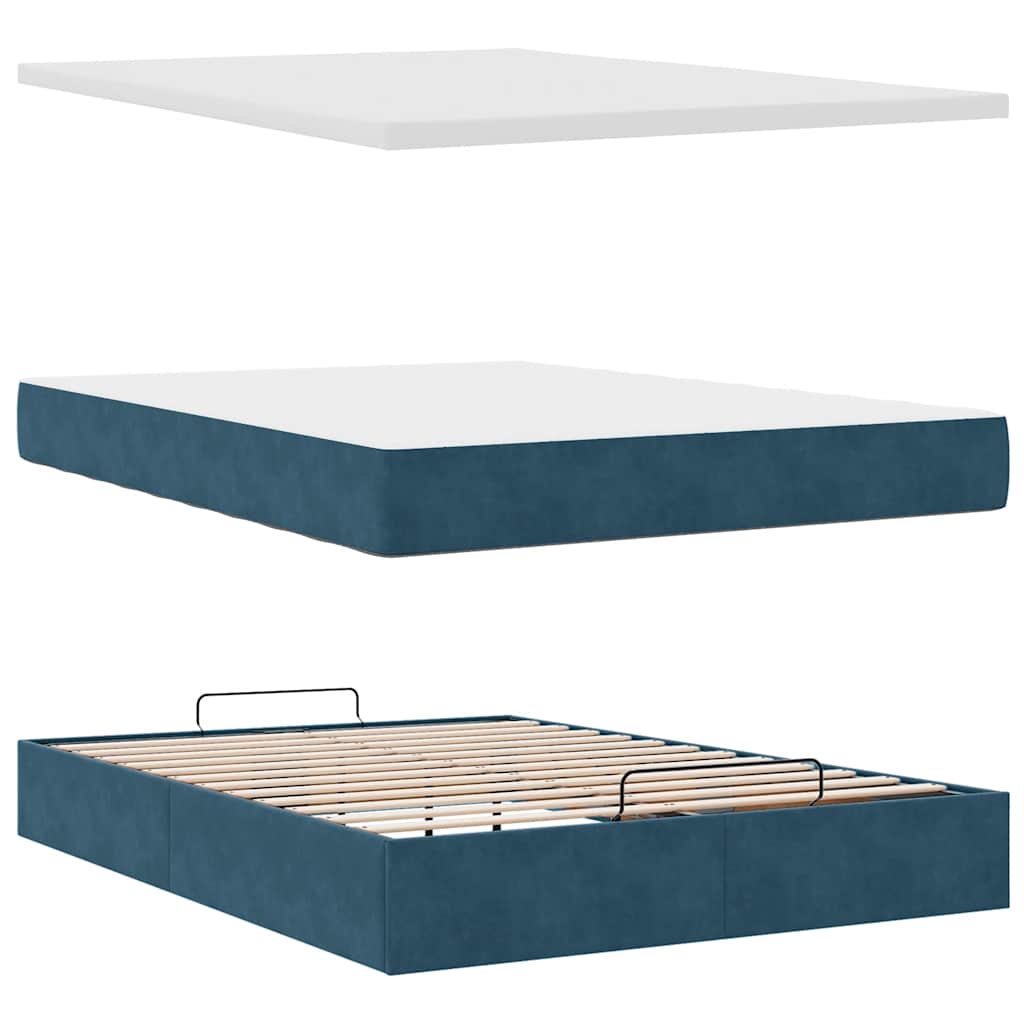 Pouf Letto con Materasso Blu Scuro 120x190 cm Velluto