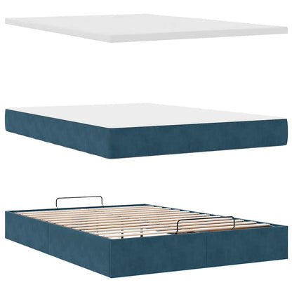 Pouf Letto con Materasso Blu Scuro 120x190 cm Velluto