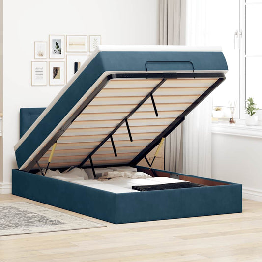 Pouf Letto con Materasso Blu Scuro 120x190 cm Velluto