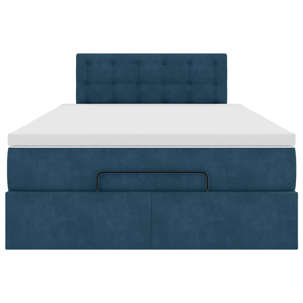Struttura Letto Pouf con Materasso Blu Scuro 120x200 cm Velluto