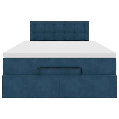 Struttura Letto Pouf con Materasso Blu Scuro 120x200 cm Velluto