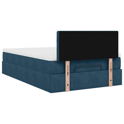 Struttura Letto Pouf con Materasso Blu Scuro 120x200 cm Velluto