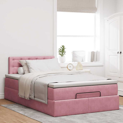 Struttura Letto Pouf con Materasso Rosa 120x200 cm Velluto | homemem39