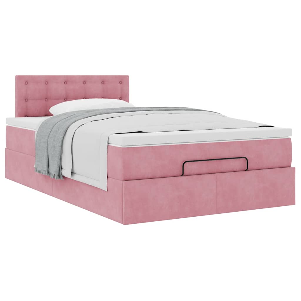 Struttura Letto Pouf con Materasso Rosa 120x200 cm Velluto | homemem39