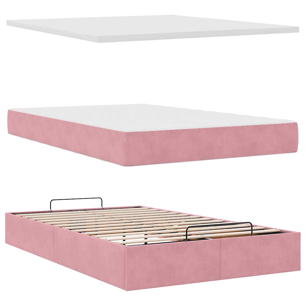Struttura Letto Pouf con Materasso Rosa 120x200 cm Velluto | homemem39