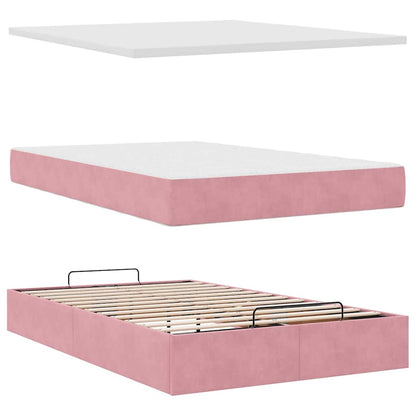 Struttura Letto Pouf con Materasso Rosa 120x200 cm Velluto | homemem39