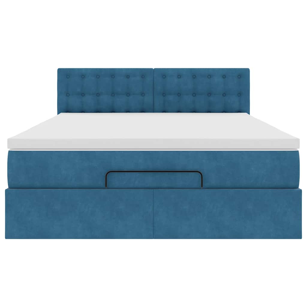 Struttura Letto Pouf con Materasso Blu 140x200cm in Velluto - homemem39