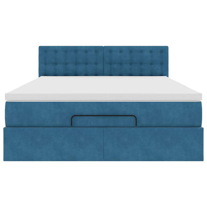 Struttura Letto Pouf con Materasso Blu 140x200cm in Velluto - homemem39