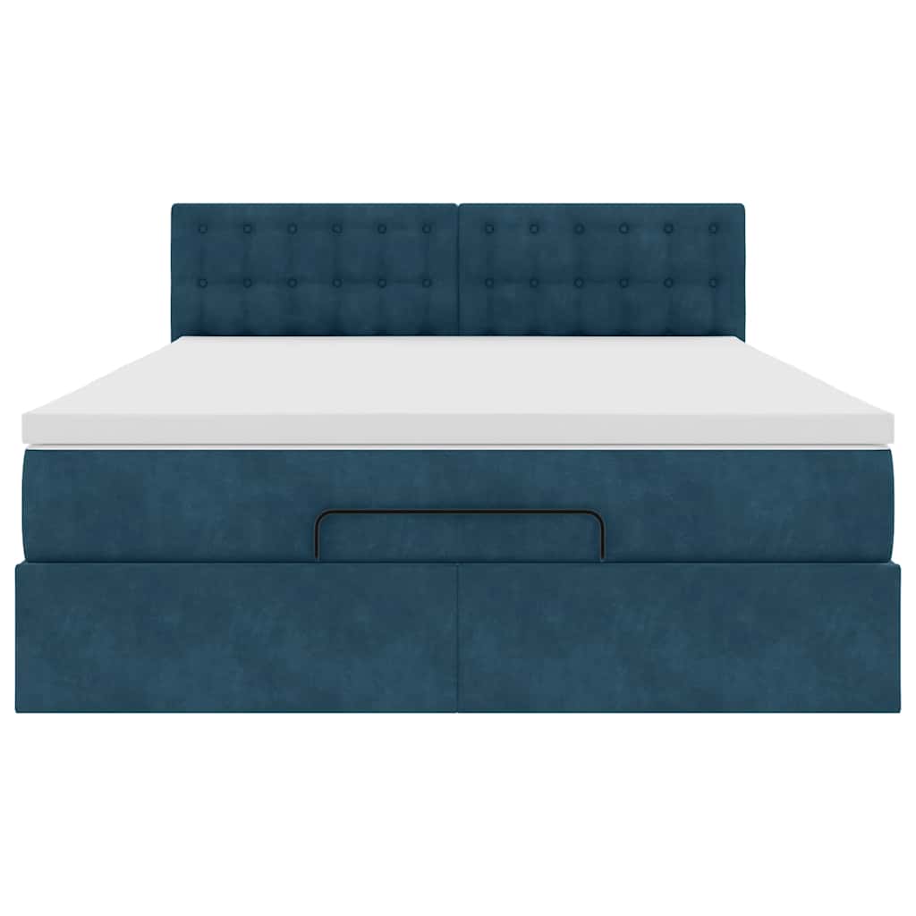 Struttura Letto Pouf con Materasso Blu 140x200cm in Velluto