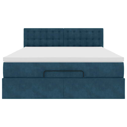 Struttura Letto Pouf con Materasso Blu 140x200cm in Velluto