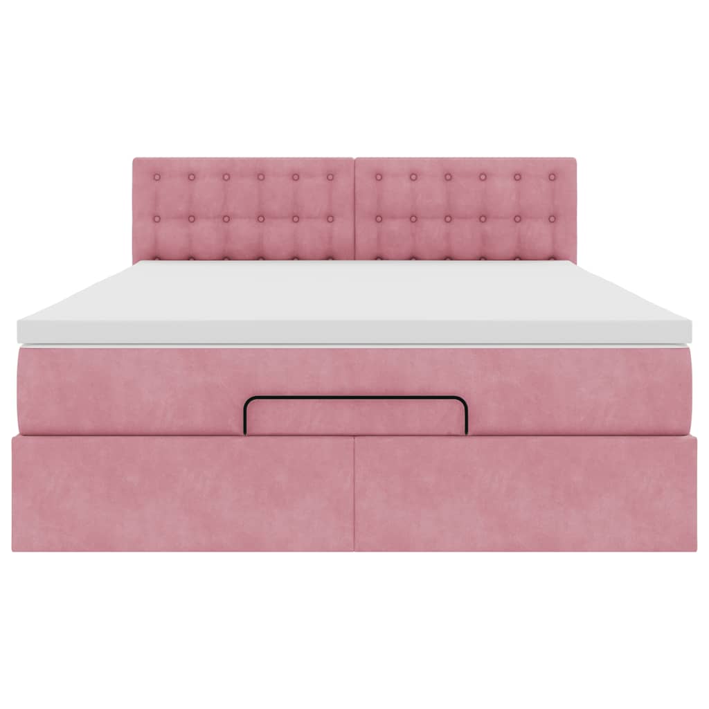 Struttura Letto Pouf con Materasso Rosa 140x200 cm in Velluto