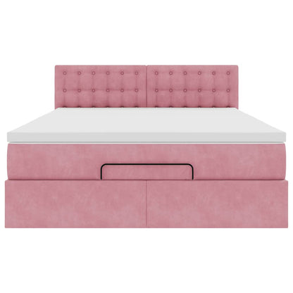 Struttura Letto Pouf con Materasso Rosa 140x200 cm in Velluto