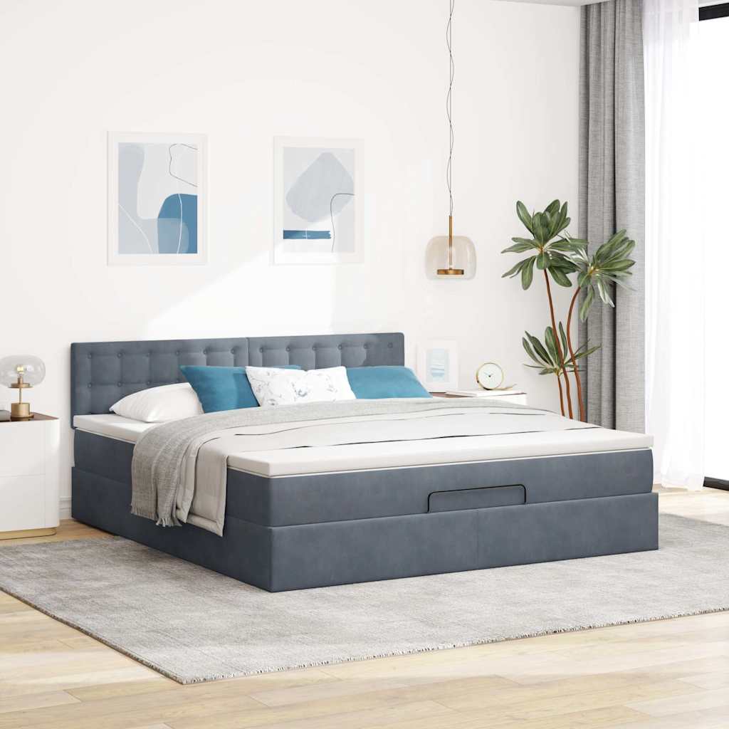 Struttura Letto Pouf con Materasso 160x200 cm in Velluto