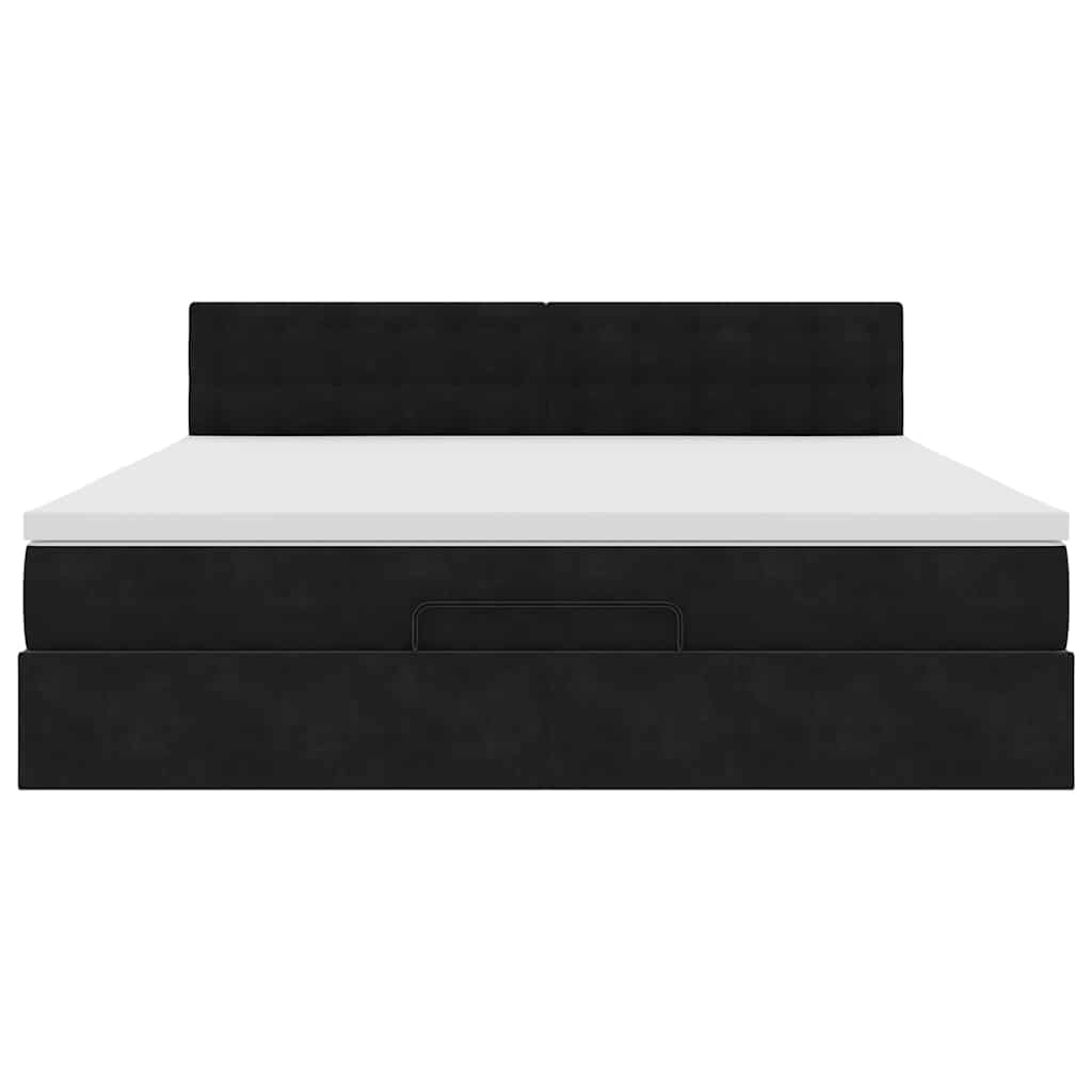 Struttura Letto Pouf con Materasso Nero 160x200 cm in Velluto