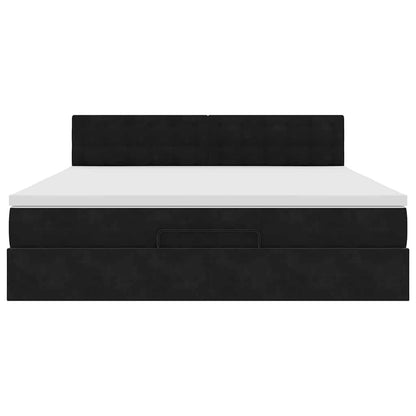 Struttura Letto Pouf con Materasso Nero 160x200 cm in Velluto