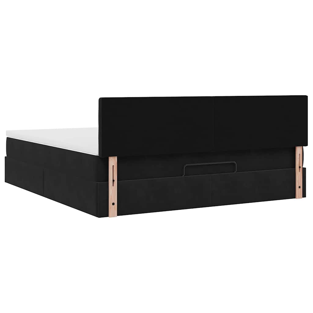 Struttura Letto Pouf con Materasso Nero 160x200 cm in Velluto