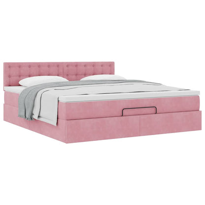 Struttura Letto Pouf con Materasso Rosa 160x200 cm in Velluto | homemem39
