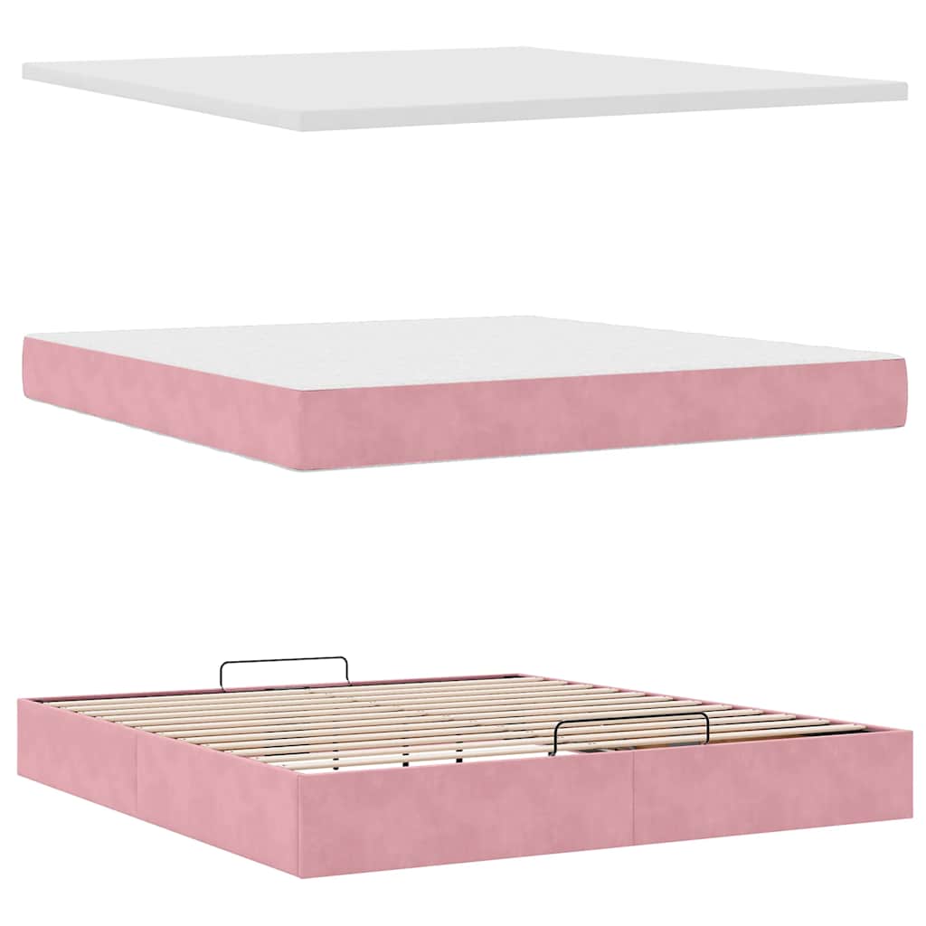 Struttura Letto Pouf con Materasso Rosa 160x200 cm in Velluto | homemem39