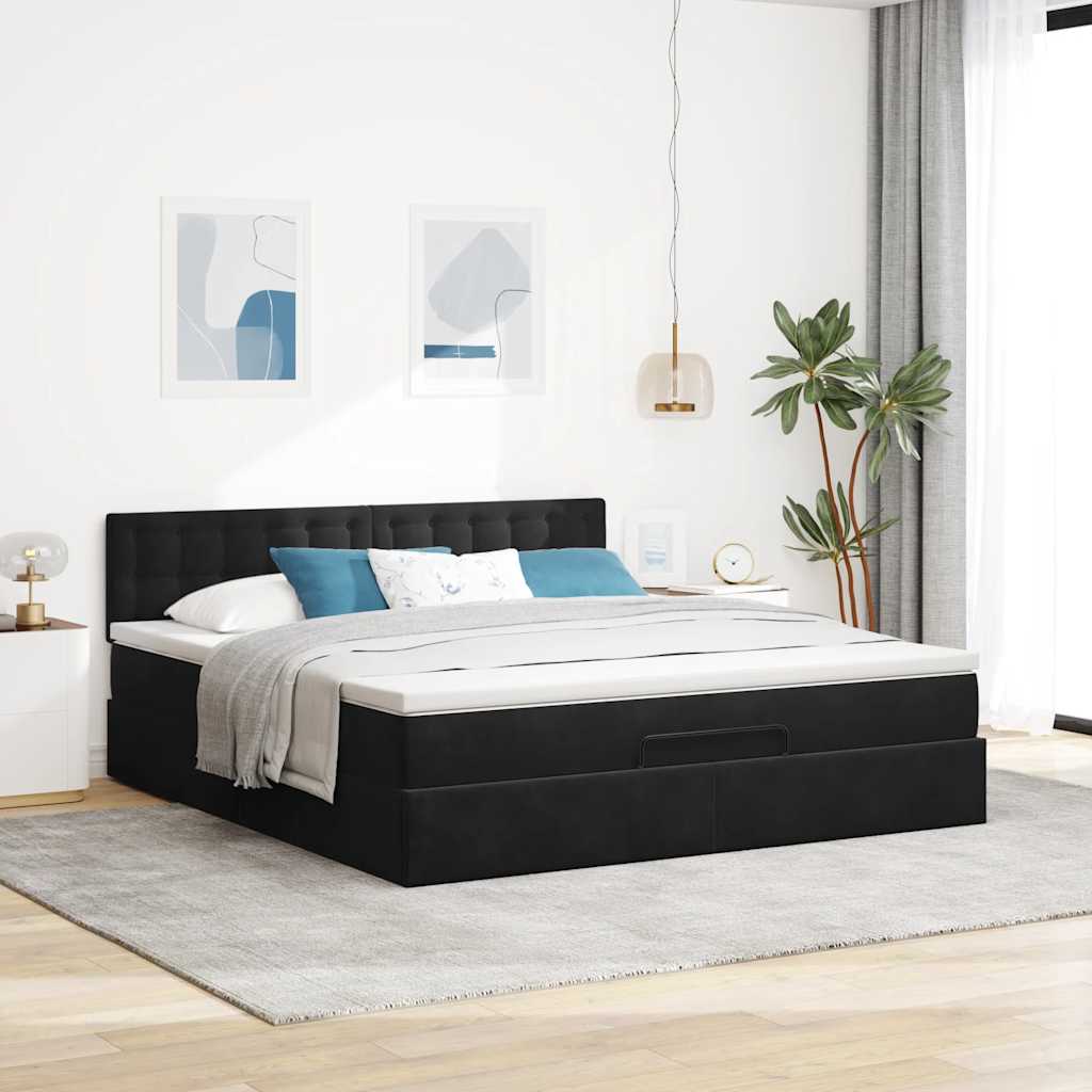 Struttura Letto Pouf con Materasso Nero 180x200 cm in Velluto | homemem39