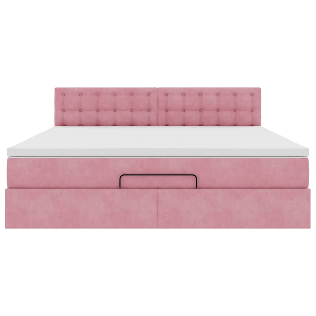 Struttura Letto Pouf con Materasso Rosa 180x200 cm in Velluto