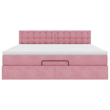 Struttura Letto Pouf con Materasso Rosa 180x200 cm in Velluto