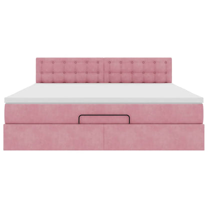 Struttura Letto Pouf con Materasso Rosa 180x200 cm in Velluto