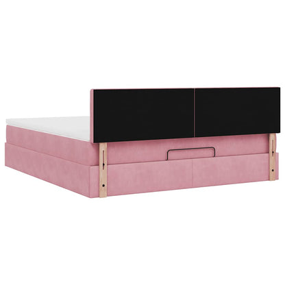 Struttura Letto Pouf con Materasso Rosa 180x200 cm in Velluto