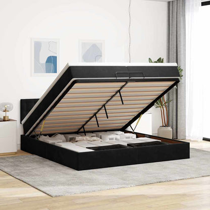 Struttura Letto Pouf con Materasso Nero 200x200 cm in Velluto | homemem39