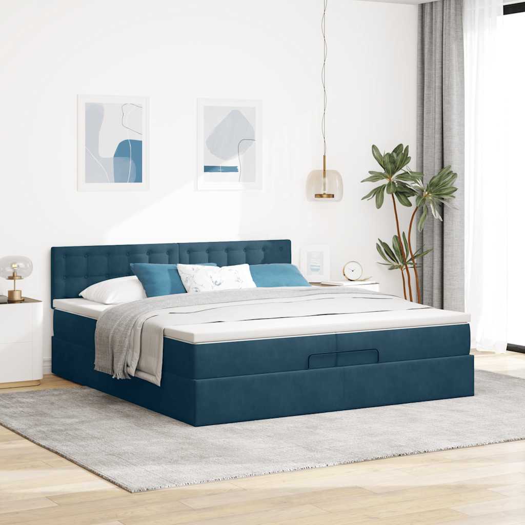 Struttura Letto Pouf con Materasso 200x200 cm in Velluto | homemem39