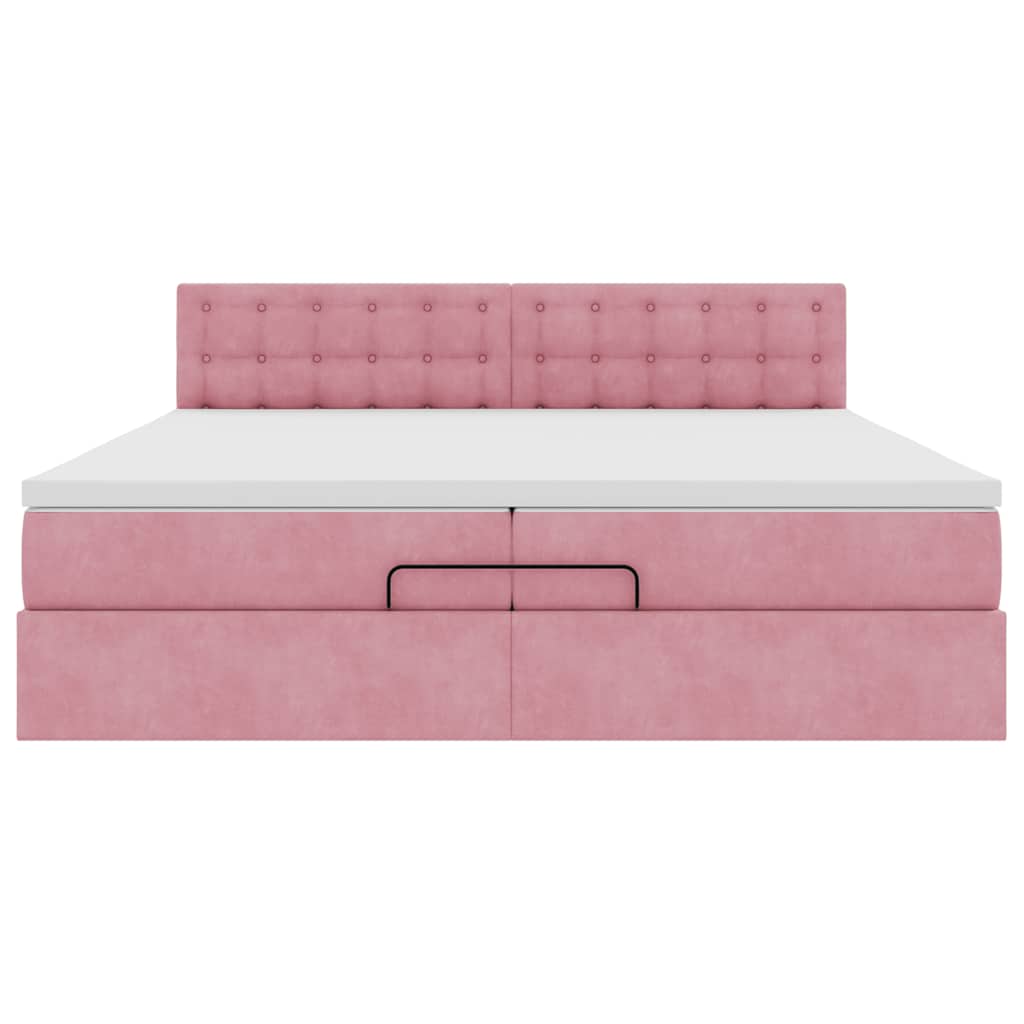 Struttura Letto Pouf con Materasso Rosa 200x200 cm Velluto