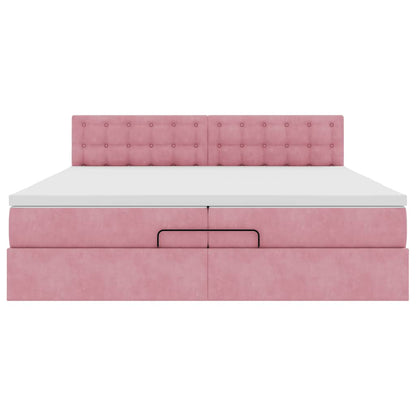 Struttura Letto Pouf con Materasso Rosa 200x200 cm Velluto