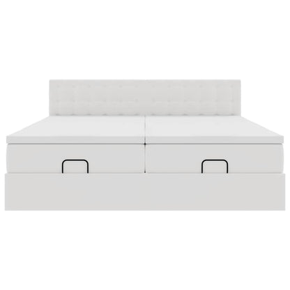 Struttura Letto Pouf con Materassi Bianco 160x200 cm Similpelle