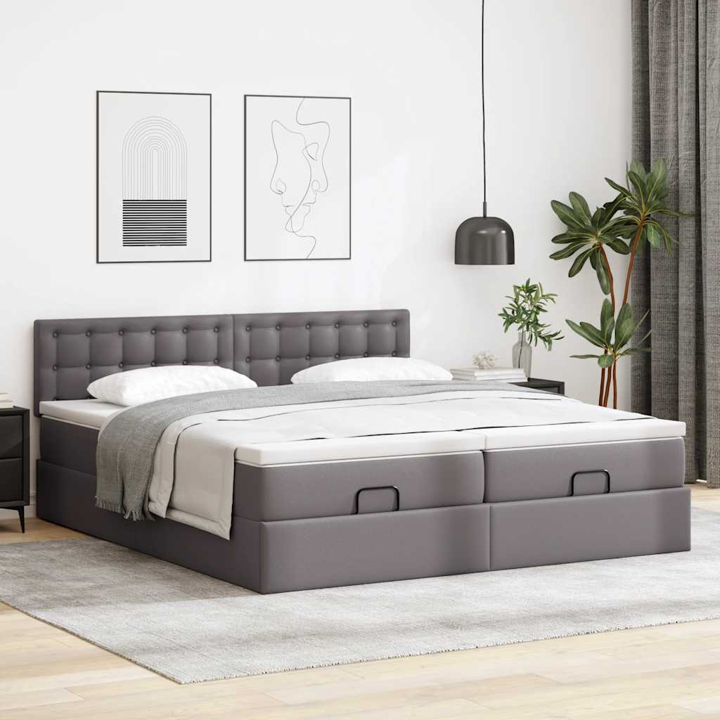 Struttura Letto Pouf con Materassi Grigio 160x200 cm Similpelle