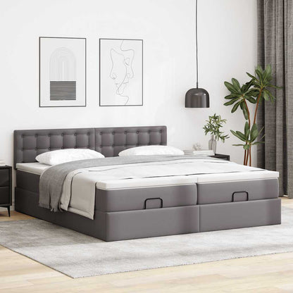 Struttura Letto Pouf con Materassi Grigio 180x200 cm Similpelle