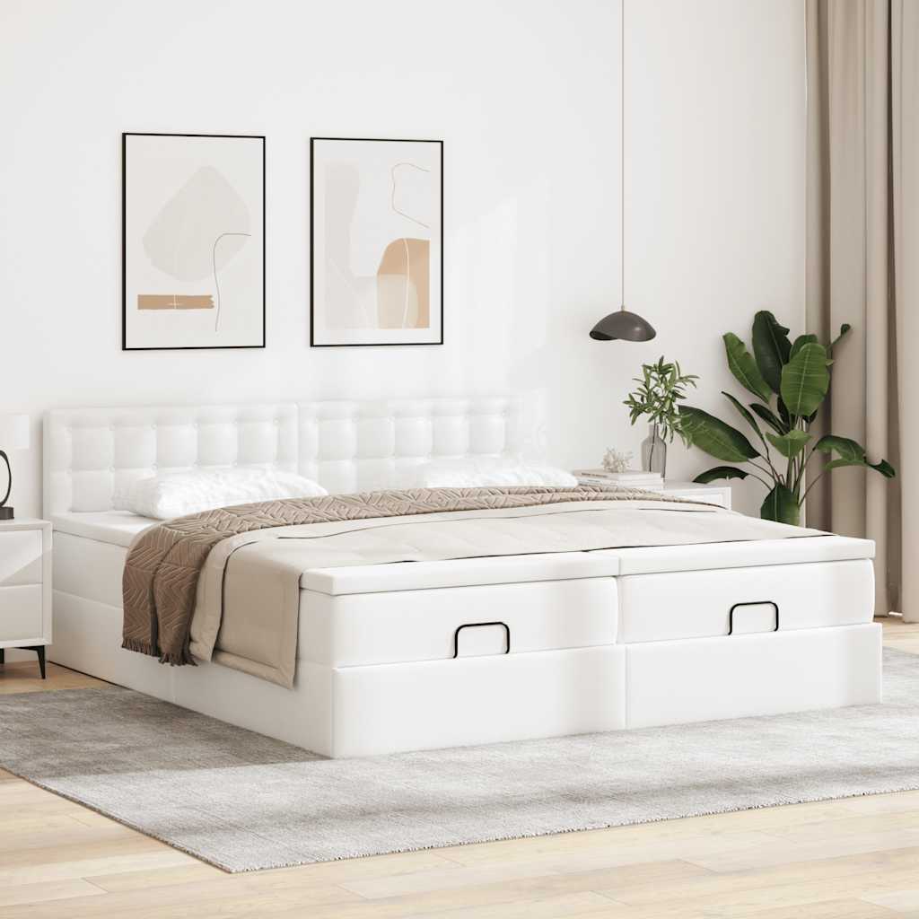 Struttura Letto Pouf con Materassi Bianco 200x200 cm Similpelle | homemem39