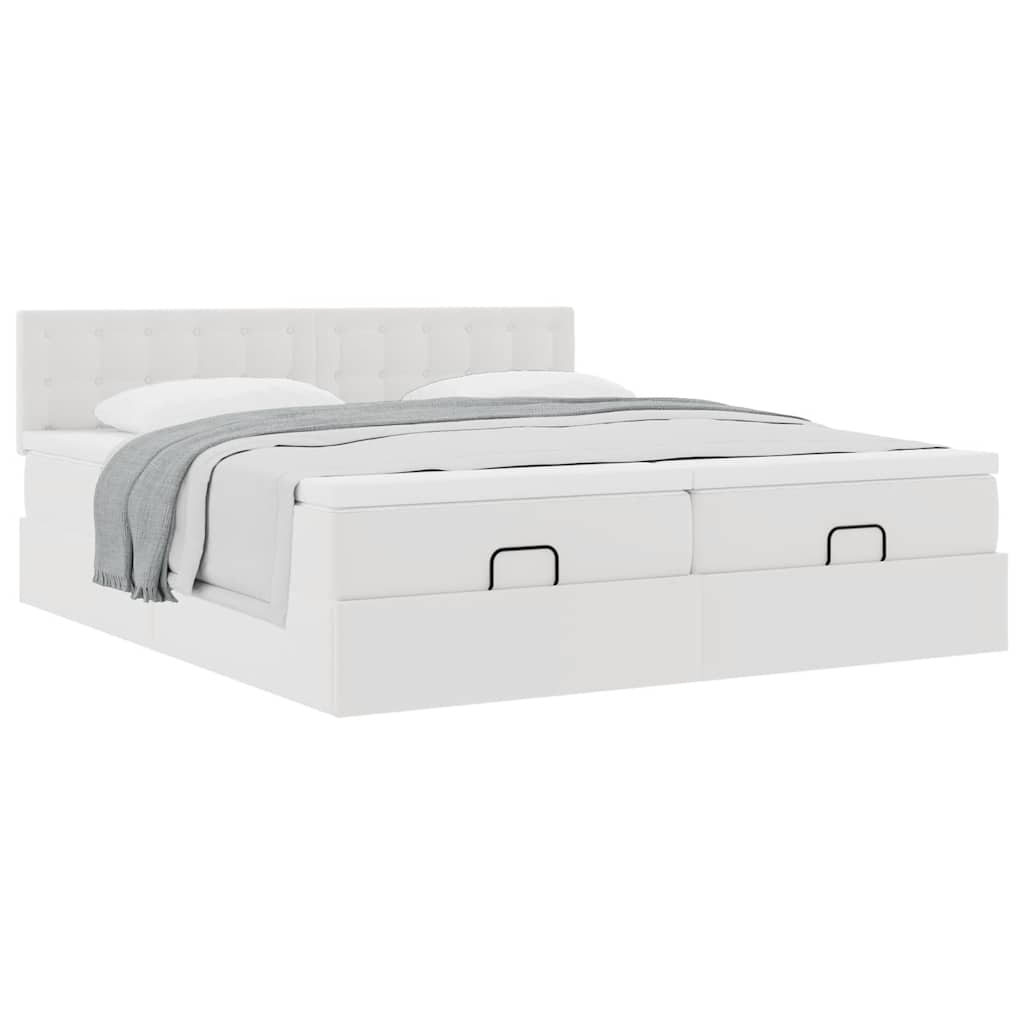 Struttura Letto Pouf con Materassi Bianco 200x200 cm Similpelle | homemem39