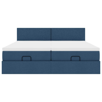 Struttura Letto Pouf con Materassi Blu 160x200 cm in Tessuto