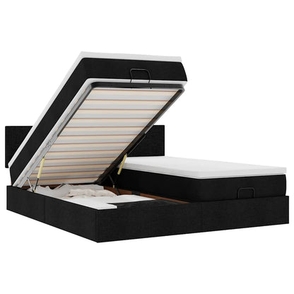 Struttura Letto Pouf con Materassi Nero 200x200 cm in Tessuto