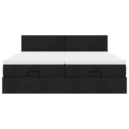 Struttura Letto Pouf con Materassi Nero 200x200 cm in Tessuto